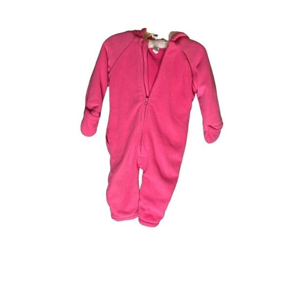 Old Navy baby girl, pink fleece one piece snowsuit 18/24 months - Picture 1 of 5
